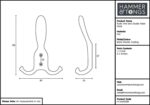 Rustic Hat and Double Robe Hook Cast Iron Vintage Style W90mm x H140mm Black - Image 4