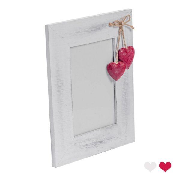 Rustic Red Hearts Photo Frame Wooden Standing Picture Display Frame 4 x 6  White