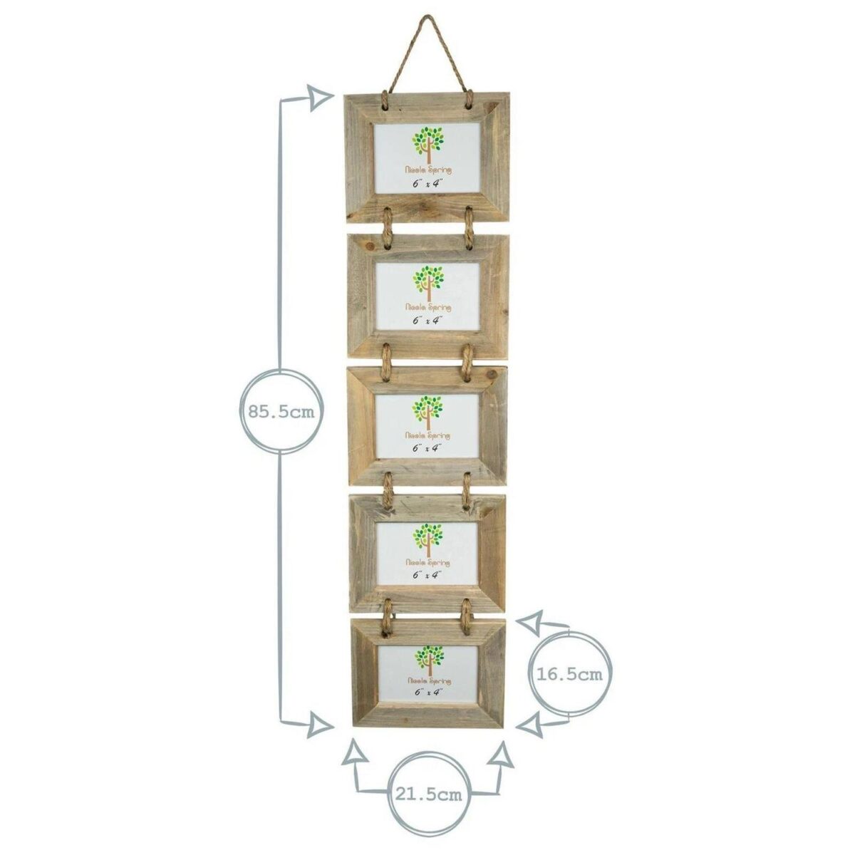 Rustic Wooden Hanging 5 Photo Frame Driftwood Picture Display 6 x 4  Natural - Image 3