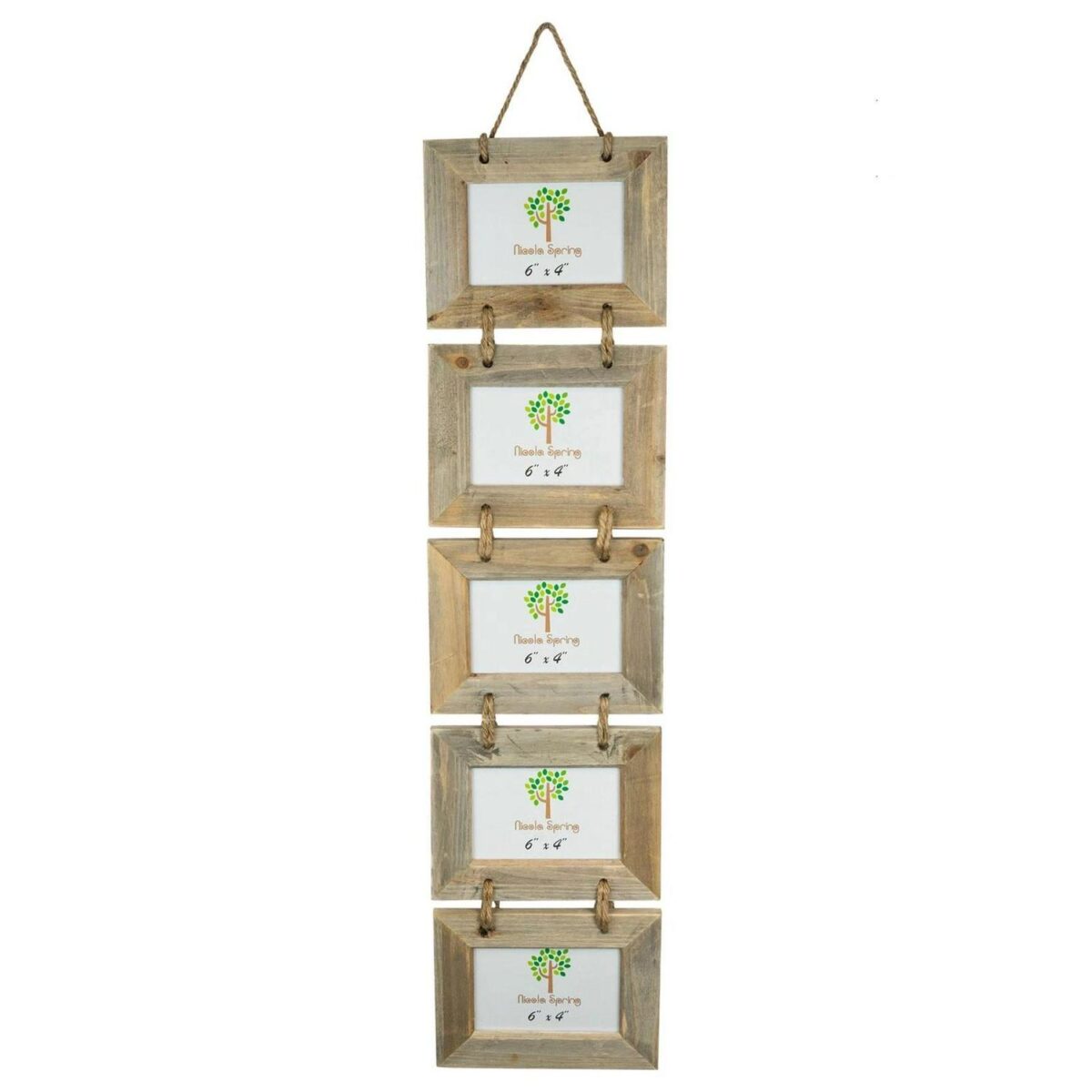 Rustic Wooden Hanging 5 Photo Frame Driftwood Picture Display 6 x 4  Natural - Image 1