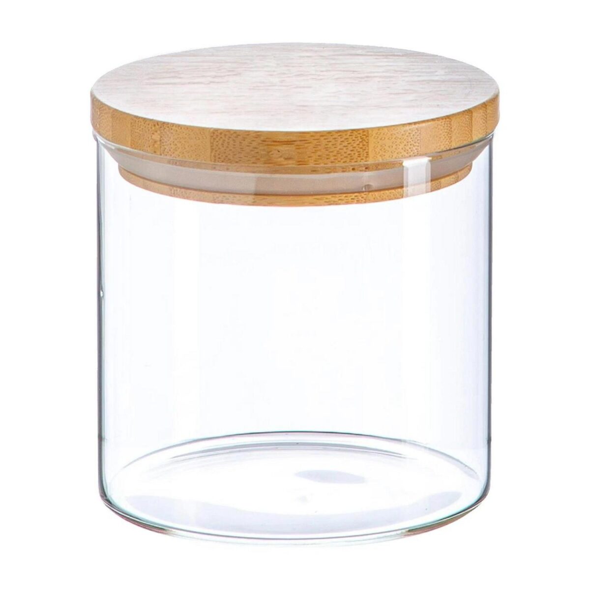 Scandi Glass Storage Jar with Wooden Lid Modern Kitchen Food Canister 550ml - Image 1
