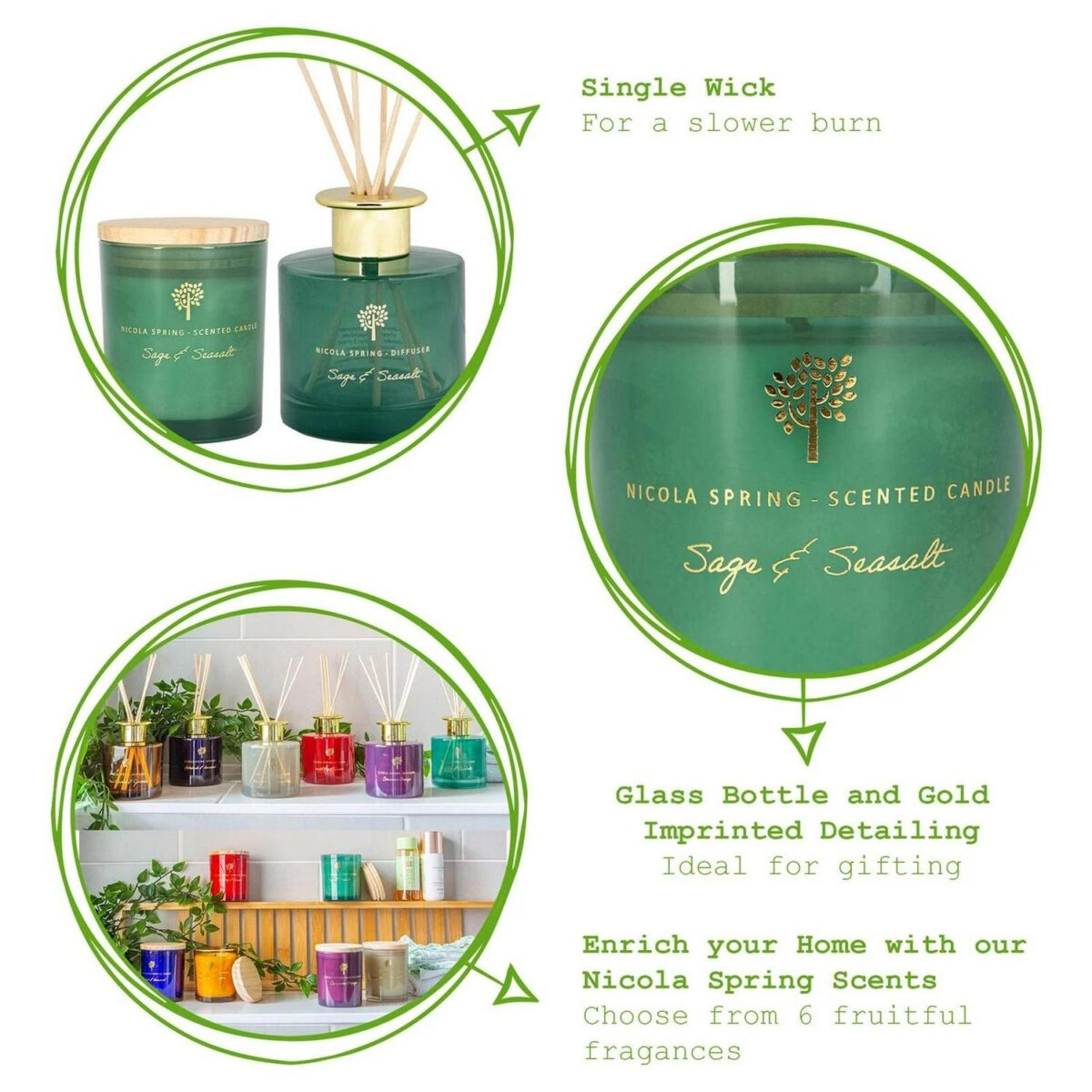 Scented Candle and Reed Diffuser Set Gift 21hr Burn 130g Sage and Seasalt - Image 2