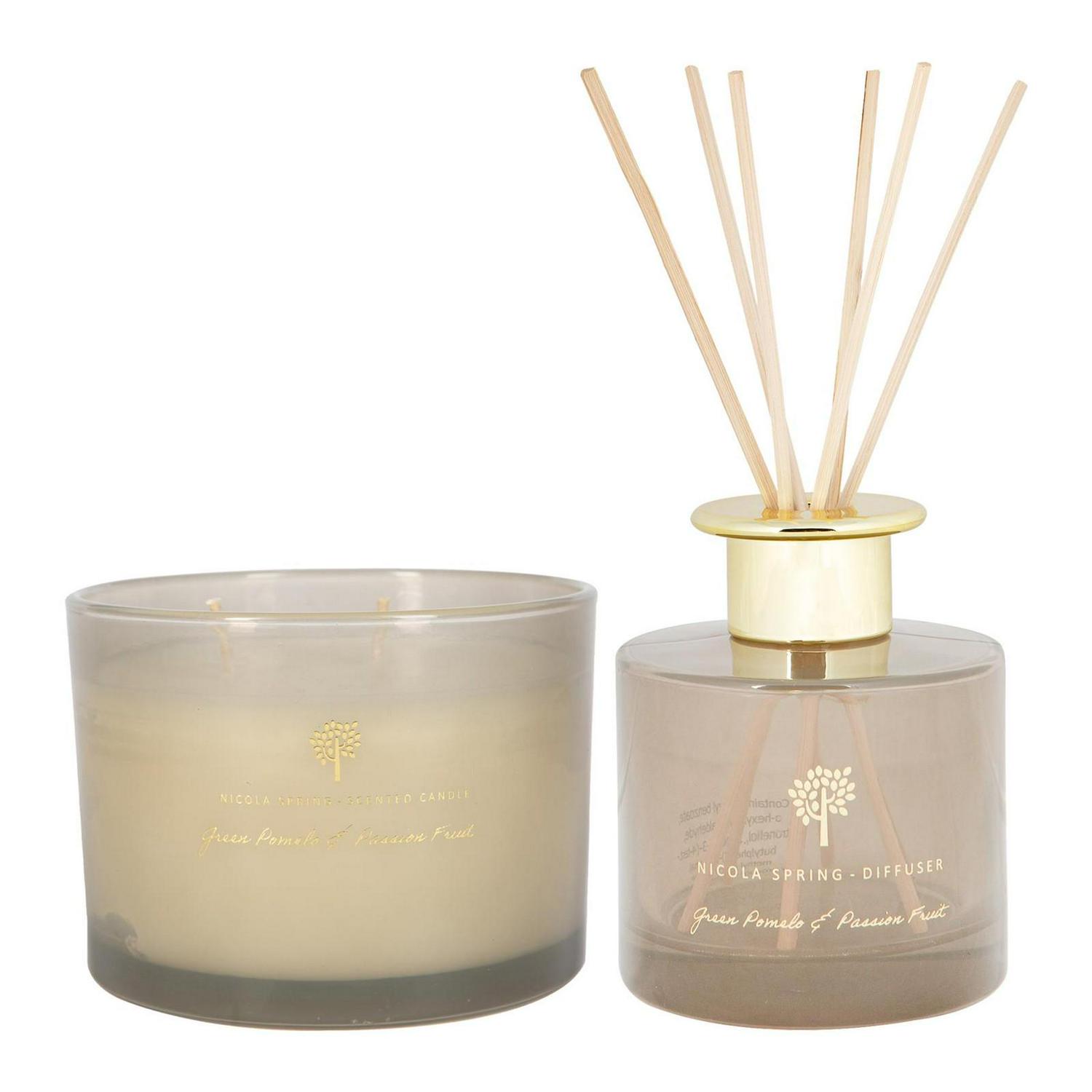 Scented_Candle_and_R_1222cc1ea3aeae264ab9ccd4bc1a4e3e.jpg Scented Candle and Reed Diffuser Set 38hr Burn 350g Green Pomelo and Passion Fruit - Image 1