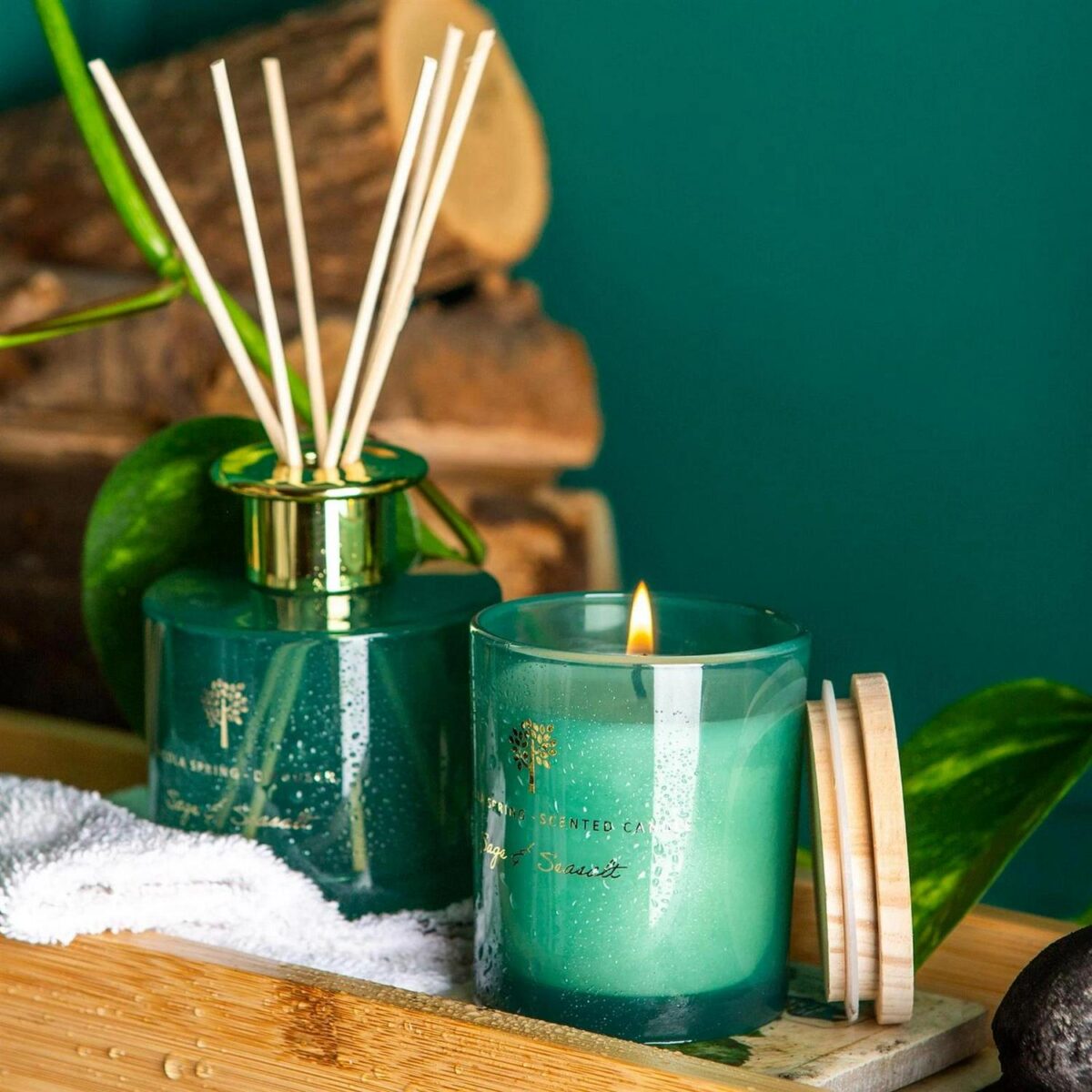 Scented Candle and Reed Diffuser Set Gift 21hr Burn 130g Sage and Seasalt - Image 7