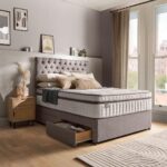 Silentnight 4 Drawer Divan Base with Eden Headboard in Pebble in 2 Colours and 3 Sizes