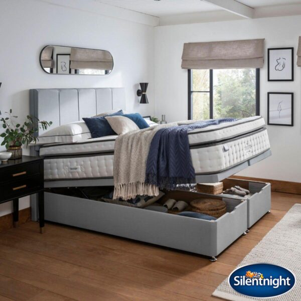 Silentnight Geltex Ultraflex 3000 Mattress and Full Ottoman Divan in Slate Grey, 2 Firmness Ratings in 3 Sizes