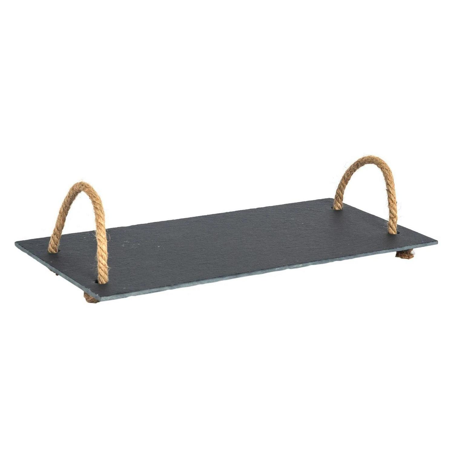 Slate_Serving_Tray_a_0e82d83b534c4c28da5c526e1089714e.jpg Slate Serving Tray and Rope Handles Rustic Dining Table Setting 40 x 20cm Grey - Image 1