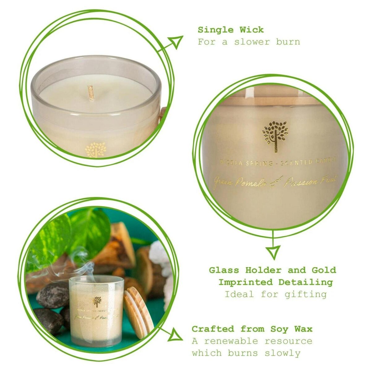 Soy Wax Scented Candle Gift 21hr Burn 130g Green Pomelo and Passion Fruit - Image 2