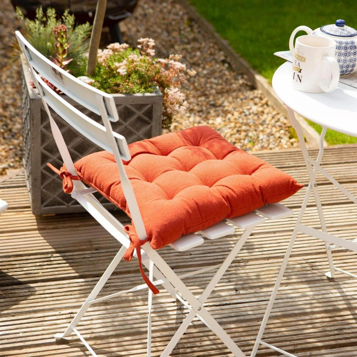 Square Garden Chair Seat Cushion Cotton Polyester Filled Outdoor Dining Paprika - Image 7
