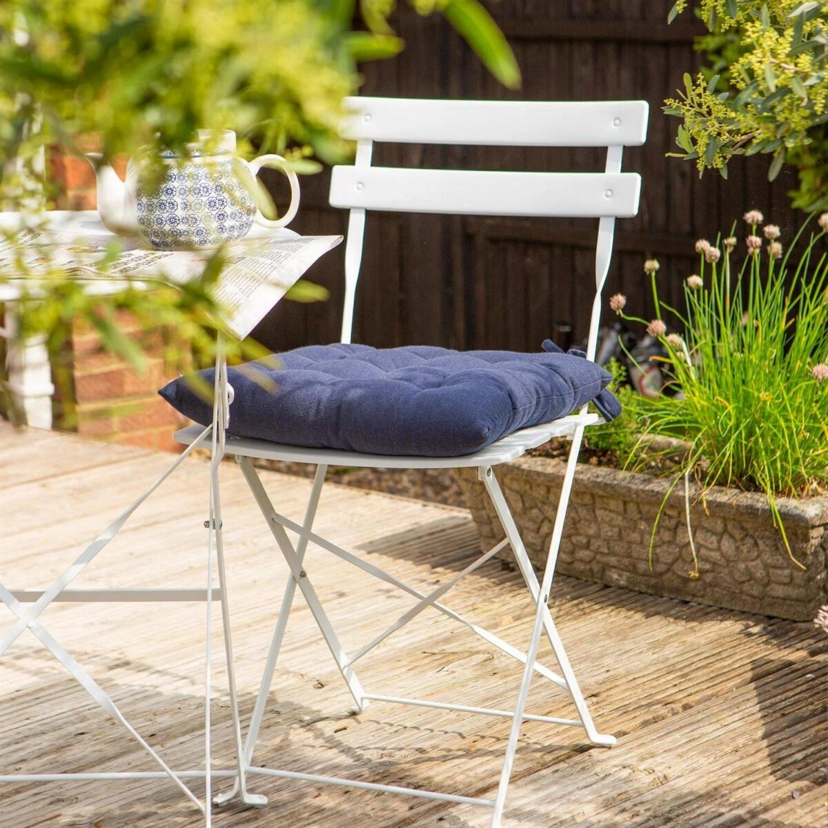 Square Garden Chair Seat Cushion Cotton Polyester Filled Outdoor Dining Pad Navy - Image 6