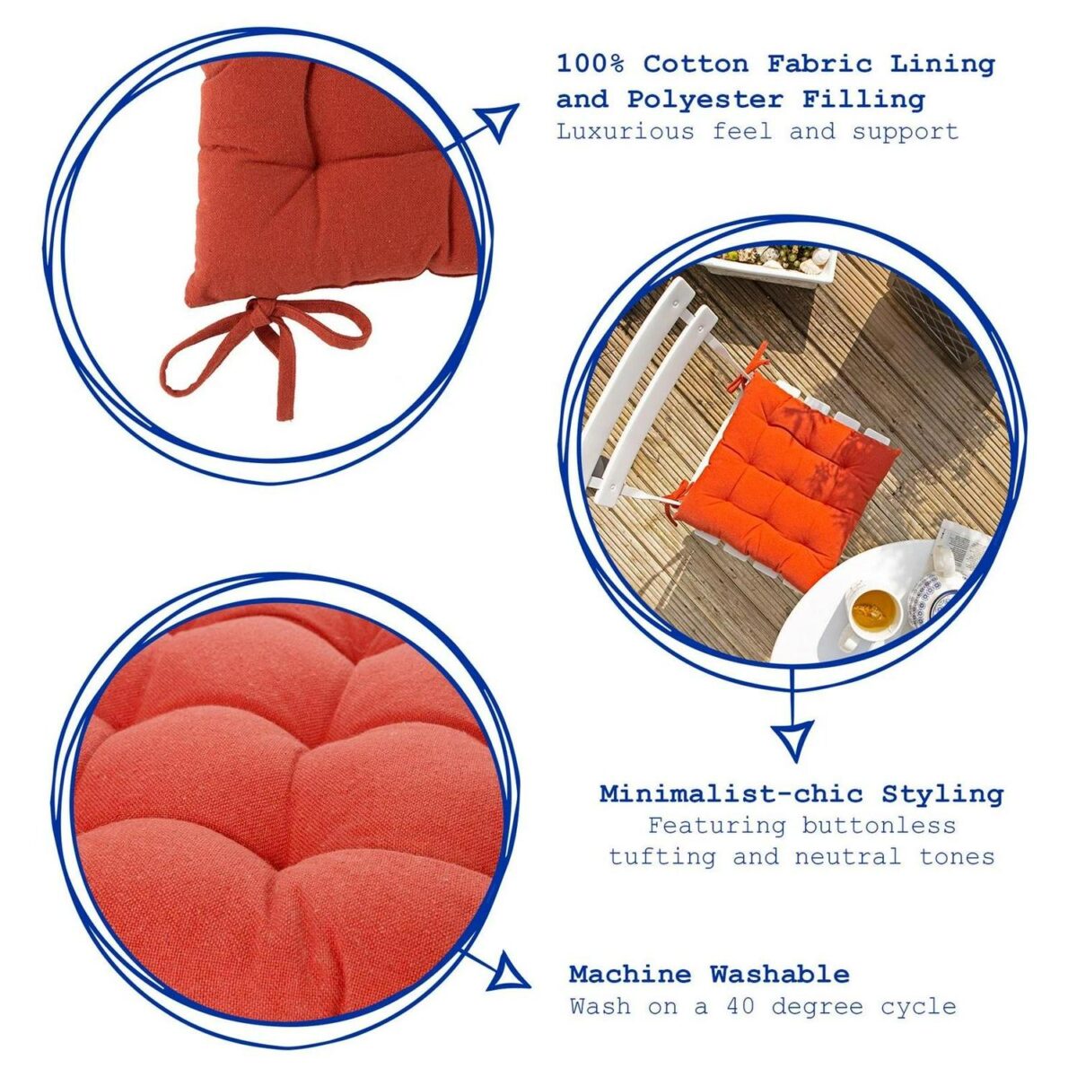 Square Garden Chair Seat Cushion Cotton Polyester Filled Outdoor Dining Paprika - Image 2