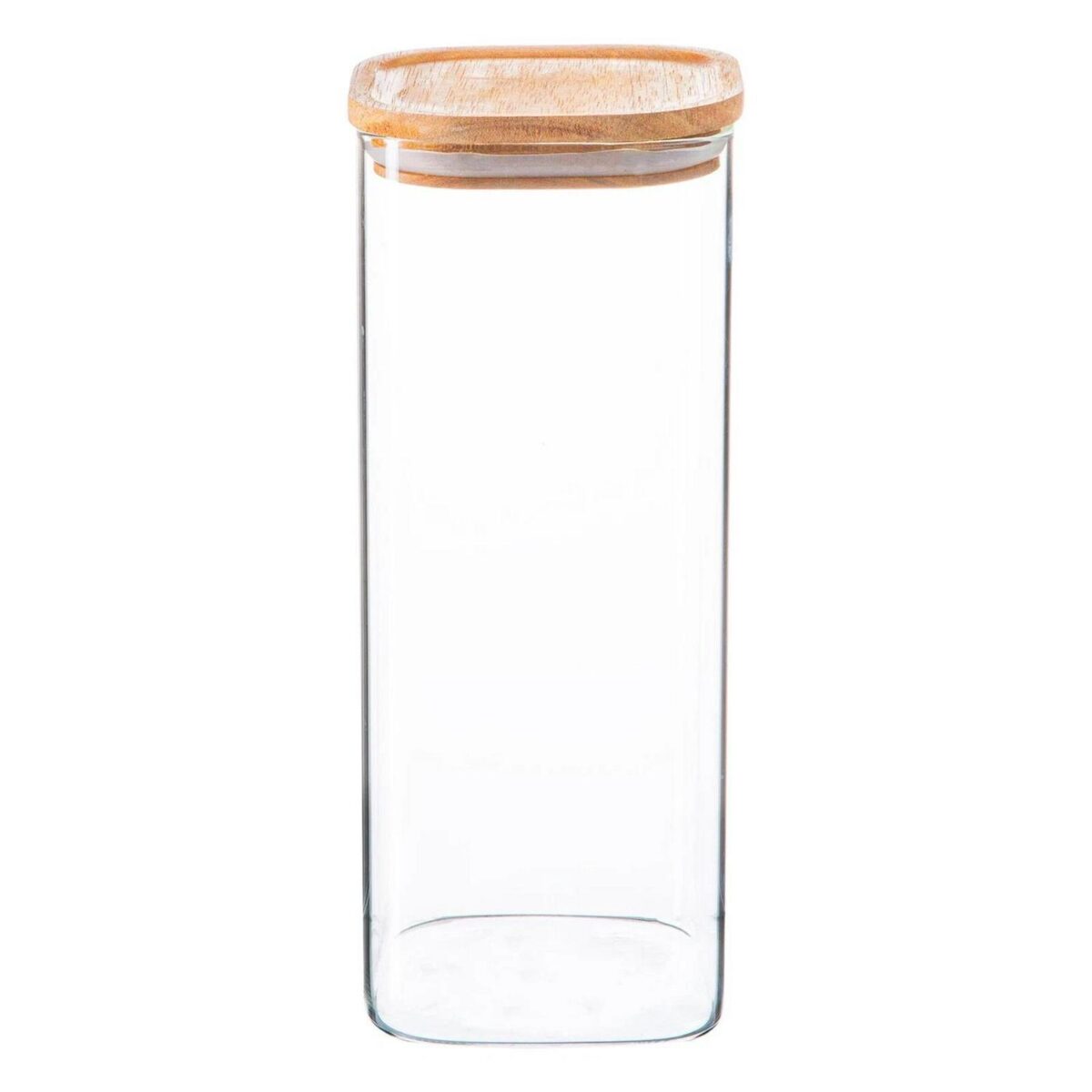 Square Glass Storage Jar with Wooden Lid Kitchen Pantry Food Canister 1.9 Litre - Image 1