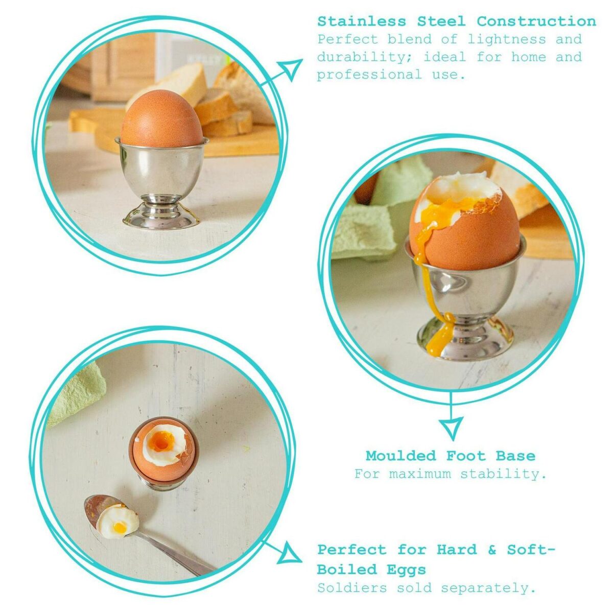 Stainless Steel Egg Cups Hard Boiled Kitchen Breakfast Cup Holder Stand Set - Image 2