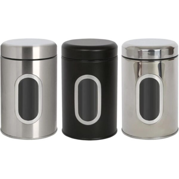 Steel Windowed Food Container Airtight Tea Coffee Sugar Canister Kitchen Caddy