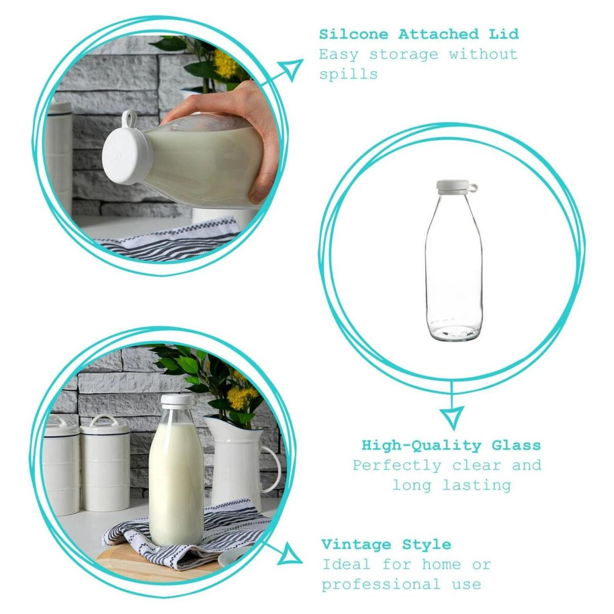 Tallo Glass Bottle Fridge Water Juice Storage Serving Carafe Decanter 1 Litre - Image 2