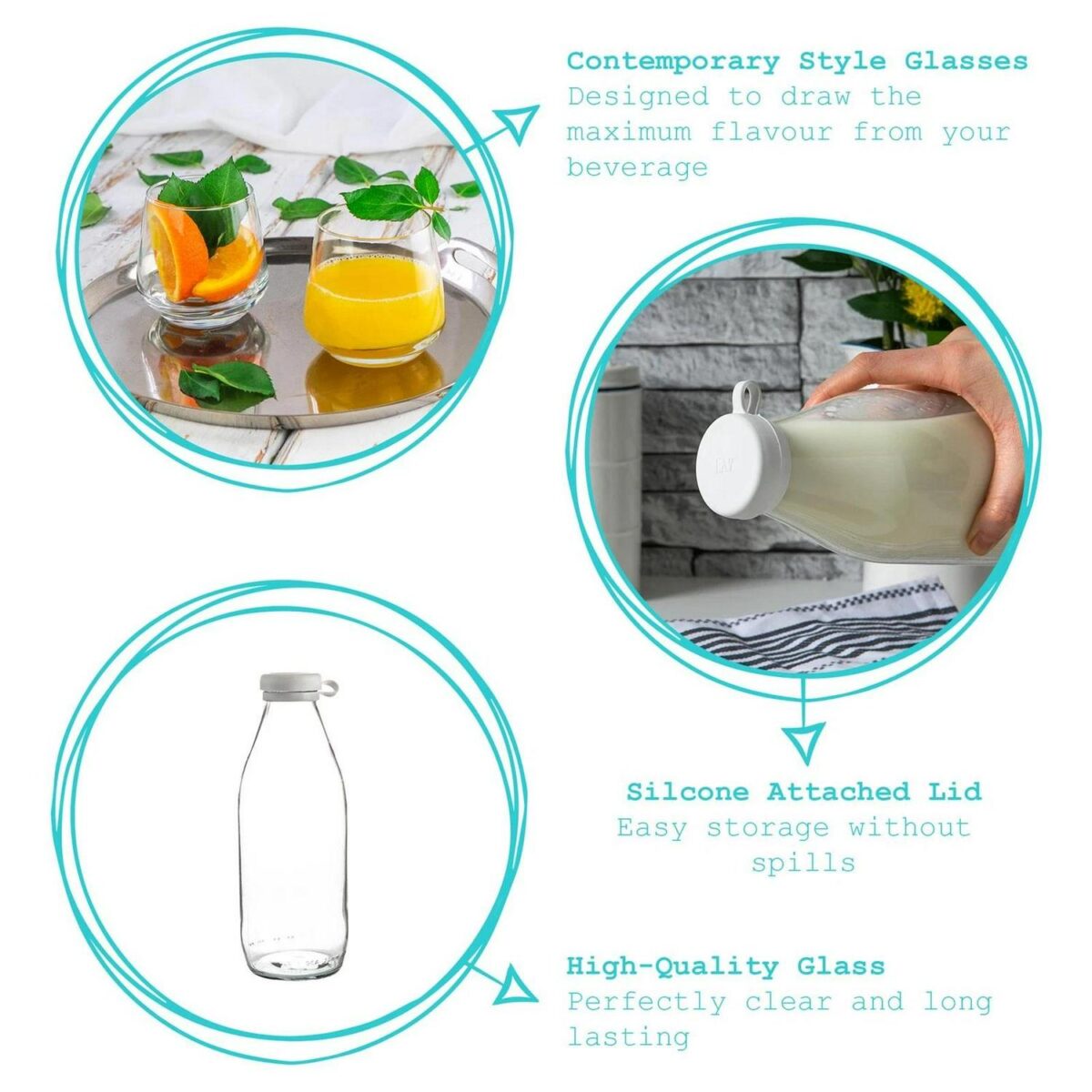 Tallo Glass Tumblers and Bottle Set Fridge Water Juice Storage Serving Decanter - Image 2