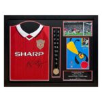 Teddy Sheringham and Ole Gunnar Solskjaer Signed Framed 1999 Manchester United Football Shirt
