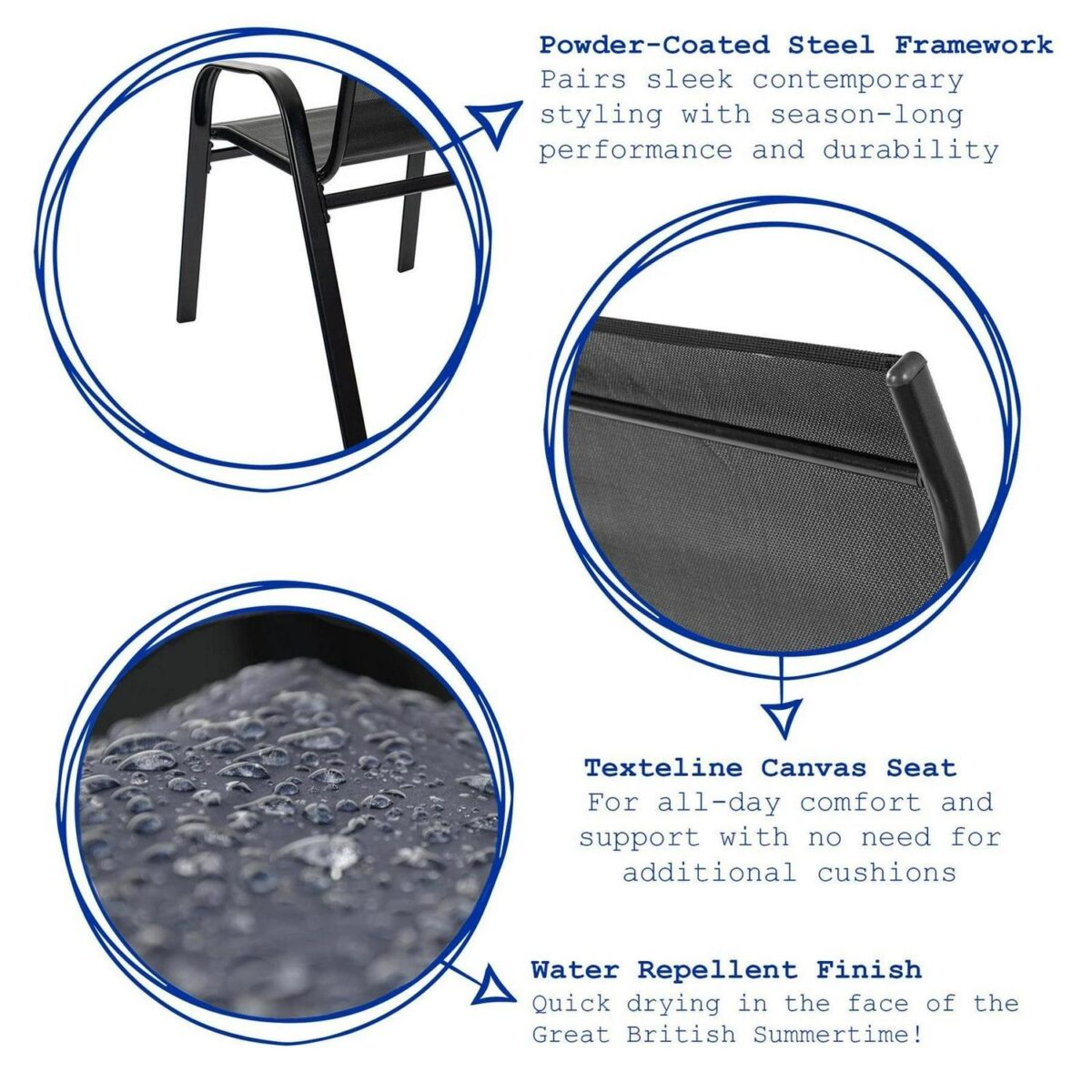 Texteline Canvas Garden Chairs Water Resistant Outdoor Patio Furniture Black - Image 2