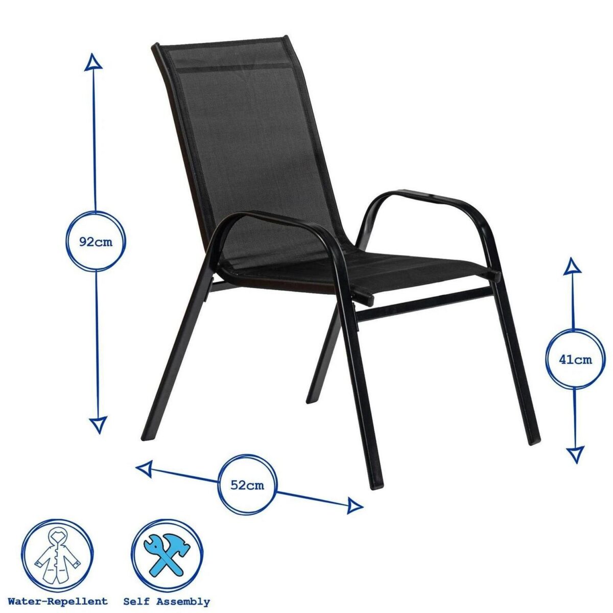Texteline Canvas Garden Chairs Water Resistant Outdoor Patio Furniture Black - Image 3