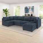 Thomasville Tisdale Blue 6 Piece Modular Fabric Sofa - Image 4