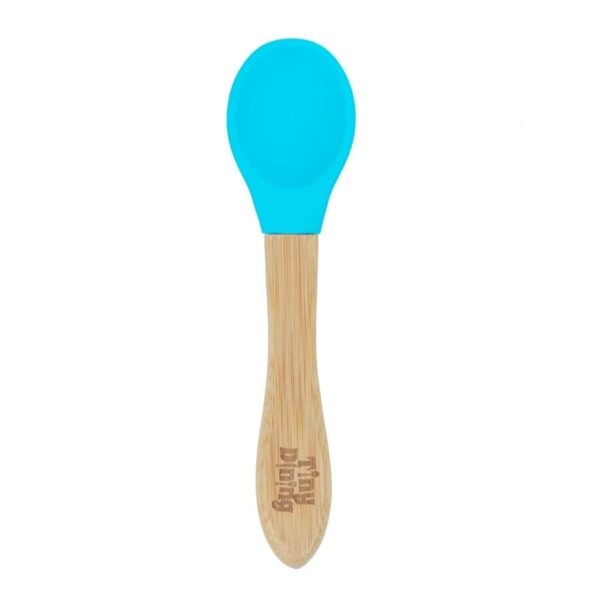 Tiny Dining Blue Bamboo Baby Feeding Spoon Silicone Soft Tip Toddler Weaning