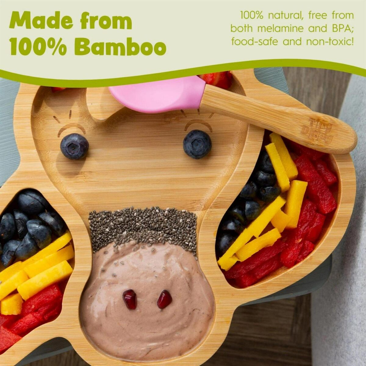 Tiny Dining Blue Unicorn Bamboo Baby Suction Plate Toddler Weaning Feeding Set - Image 5