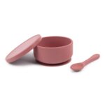 Tiny Dining Dusty Rose Silicone Baby Suction Bowl and Spoon Set Toddler Feeding