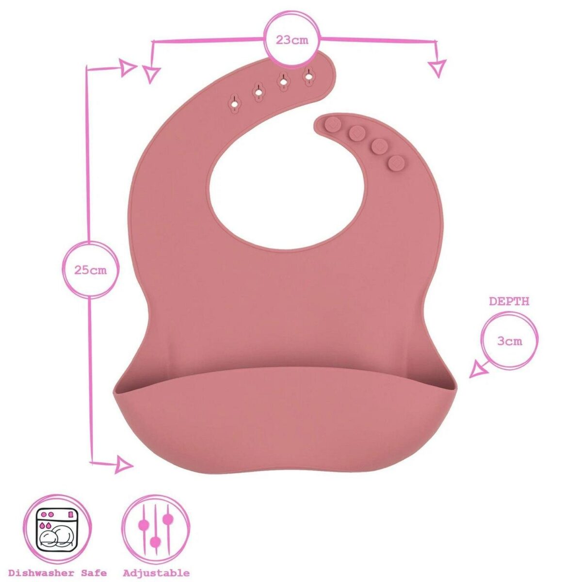 Tiny Dining Dusty Rose Adjustable Silicone Baby Feeding Bib with Food Catcher - Image 3