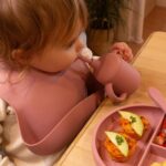 Tiny Dining Dusty Rose Adjustable Silicone Baby Feeding Bib with Food Catcher - Image 6