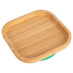 Tiny Dining Green Square Bamboo Baby Suction Plate Toddler Weaning Feeding Set