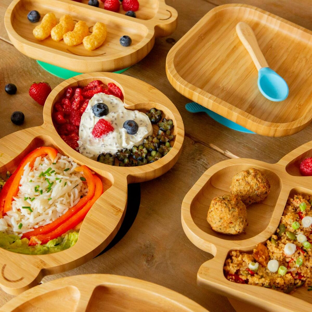 Tiny Dining Orange Square Bamboo Baby Suction Plate Toddler Weaning Feeding Set - Image 7