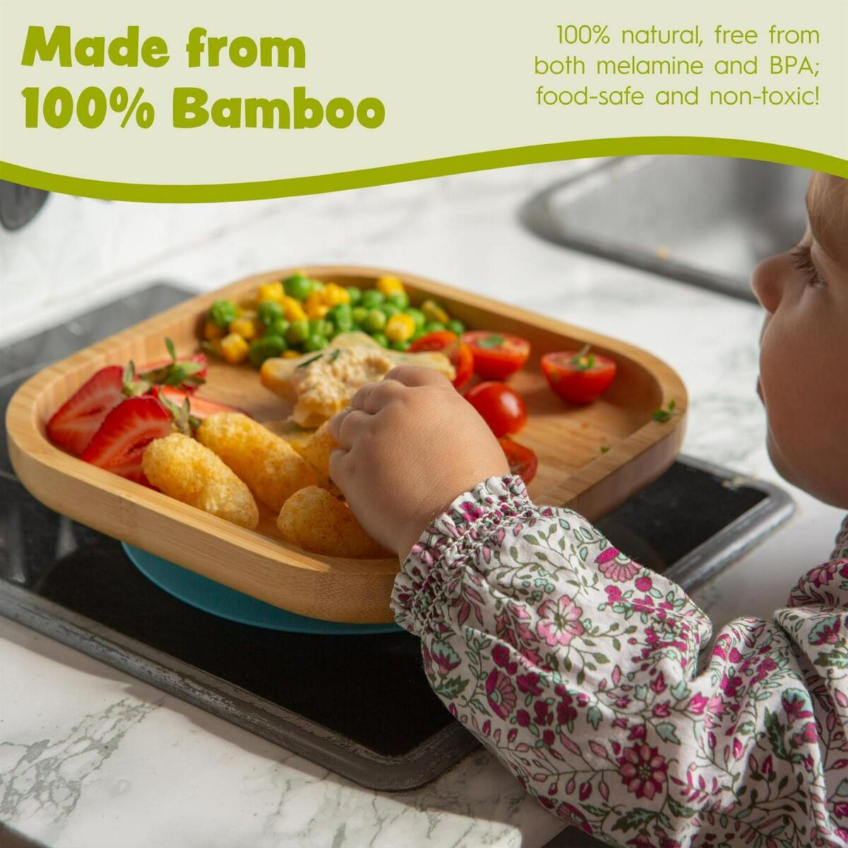 Tiny Dining Orange Square Bamboo Baby Suction Plate Toddler Weaning Feeding Set - Image 6