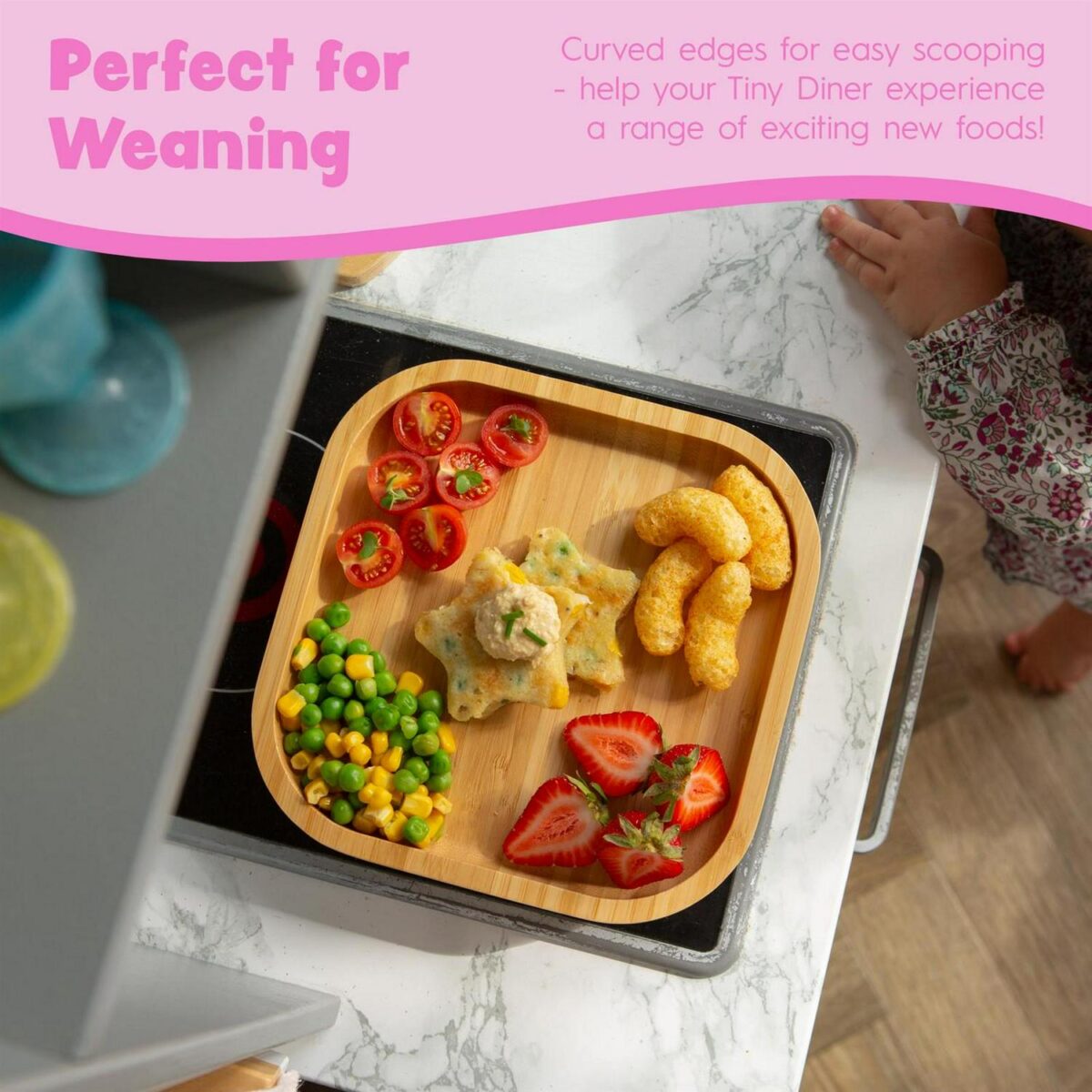 Tiny Dining Orange Square Bamboo Baby Suction Plate Toddler Weaning Feeding Set - Image 4
