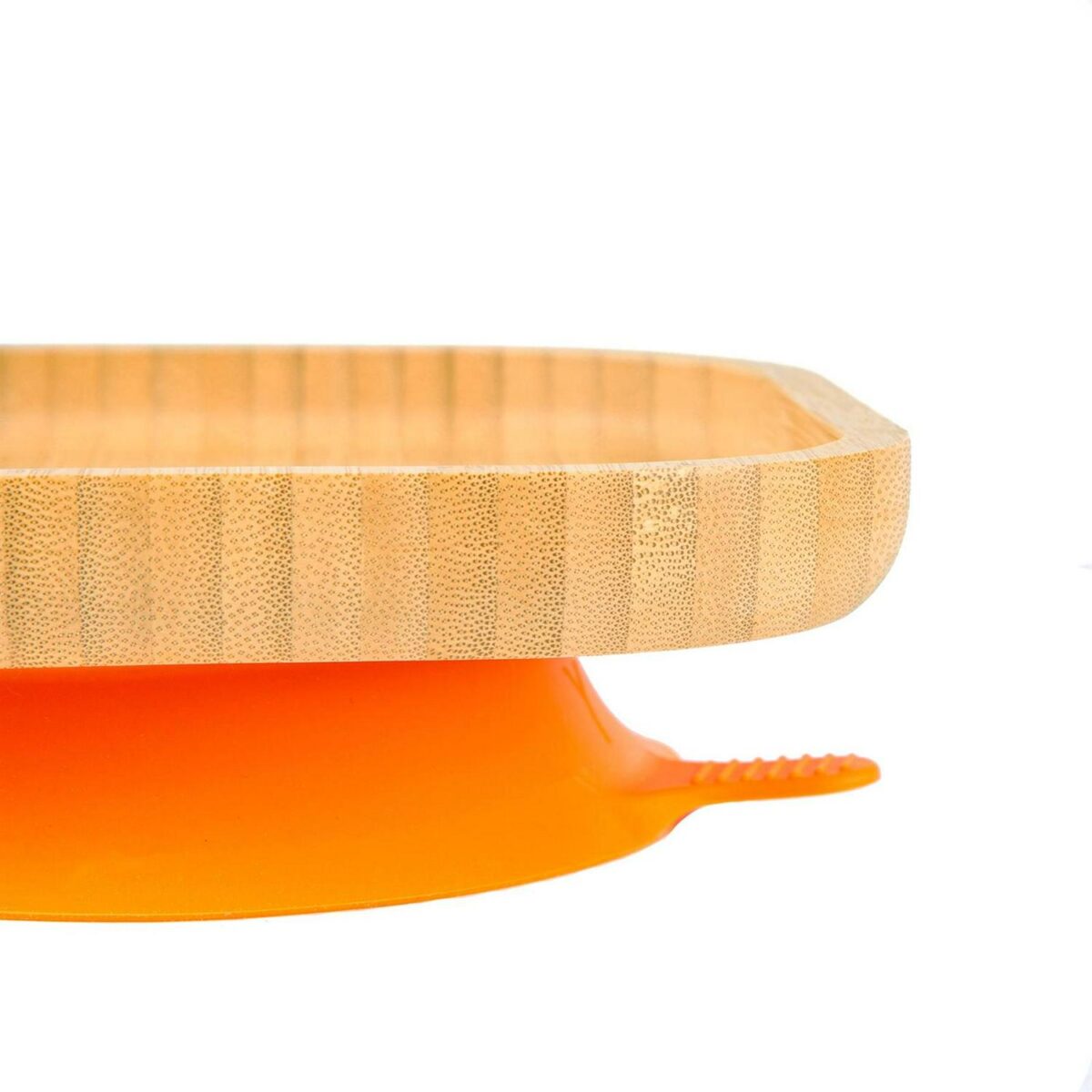 Tiny Dining Orange Square Bamboo Baby Suction Plate Toddler Weaning Feeding Set - Image 2