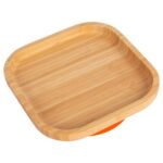Tiny Dining Orange Square Bamboo Baby Suction Plate Toddler Weaning Feeding Set