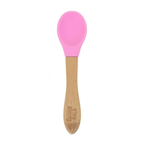 Tiny Dining Pink Bamboo Baby Feeding Spoon Silicone Soft Tip Toddler Weaning