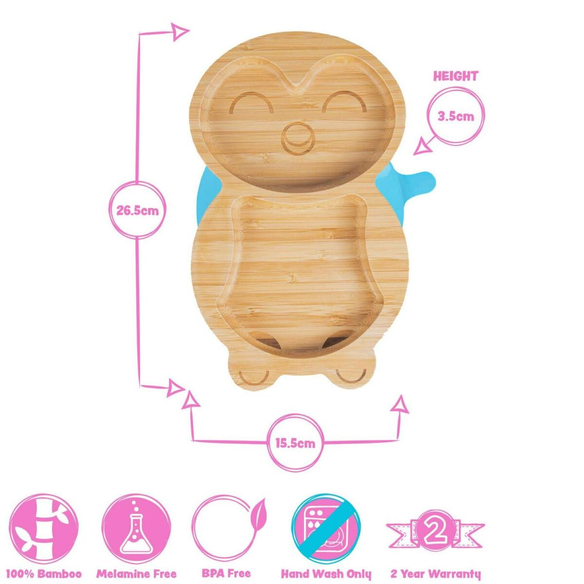 Tiny Dining Pink Penguin Bamboo Baby Suction Plate Toddler Weaning Feeding Set - Image 6