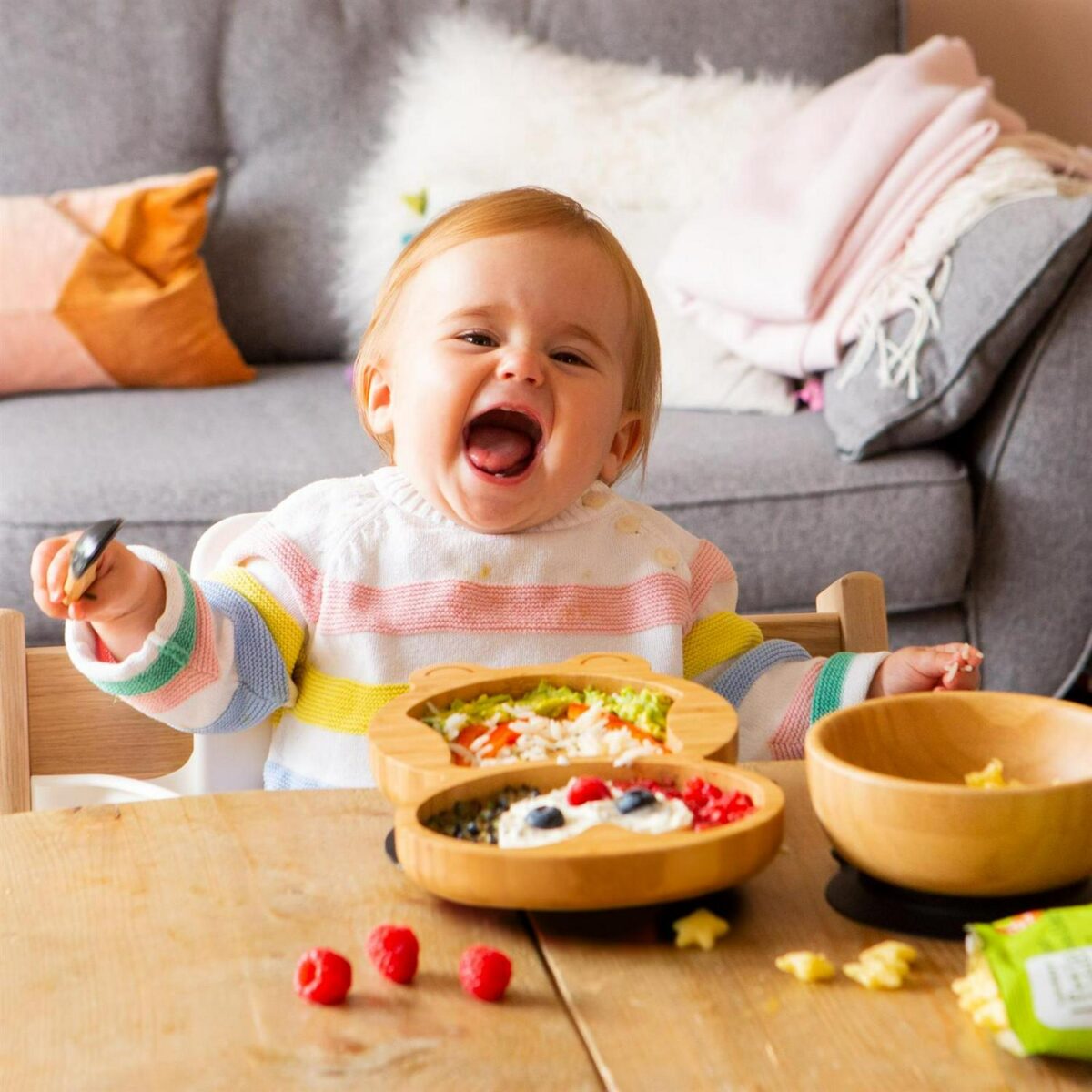 Tiny Dining Pink Penguin Bamboo Baby Suction Plate Toddler Weaning Feeding Set - Image 5