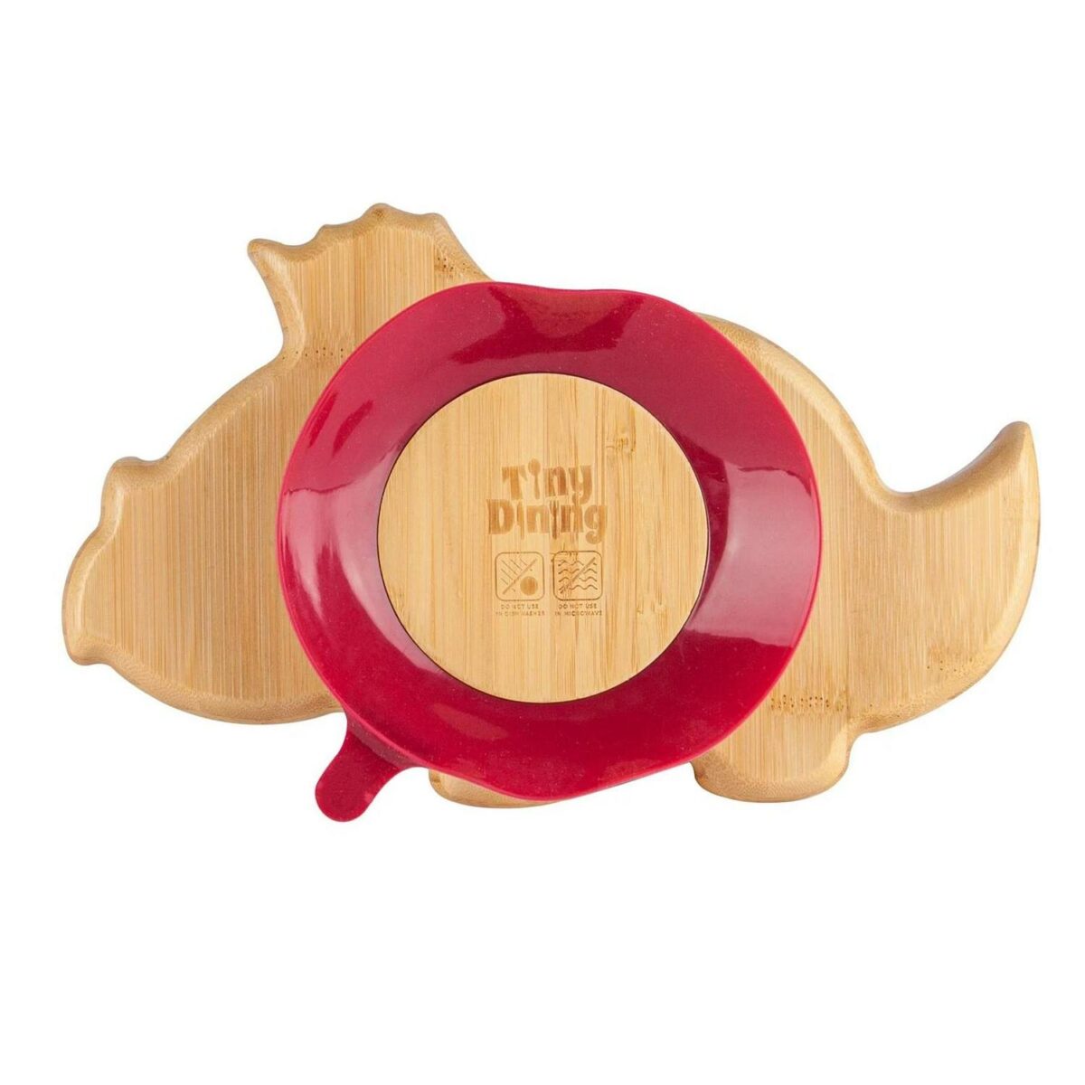 Tiny Dining Red Dinosaur Bamboo Baby Suction Plate Toddler Weaning Feeding Set - Image 2