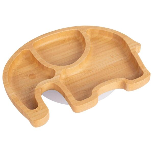 Tiny Dining White Elephant Bamboo Baby Suction Plate Toddler Weaning Feeding Set