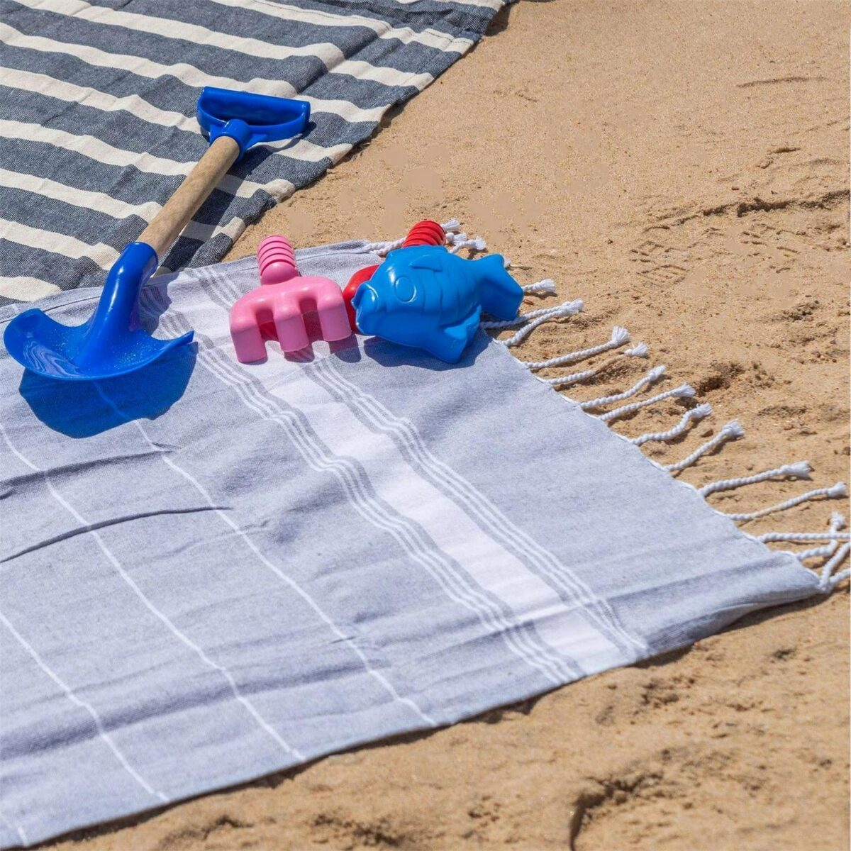 Turkish Cotton Children's Towel Lightweight Beach Peshtemal 100 x 60cm Grey - Image 6