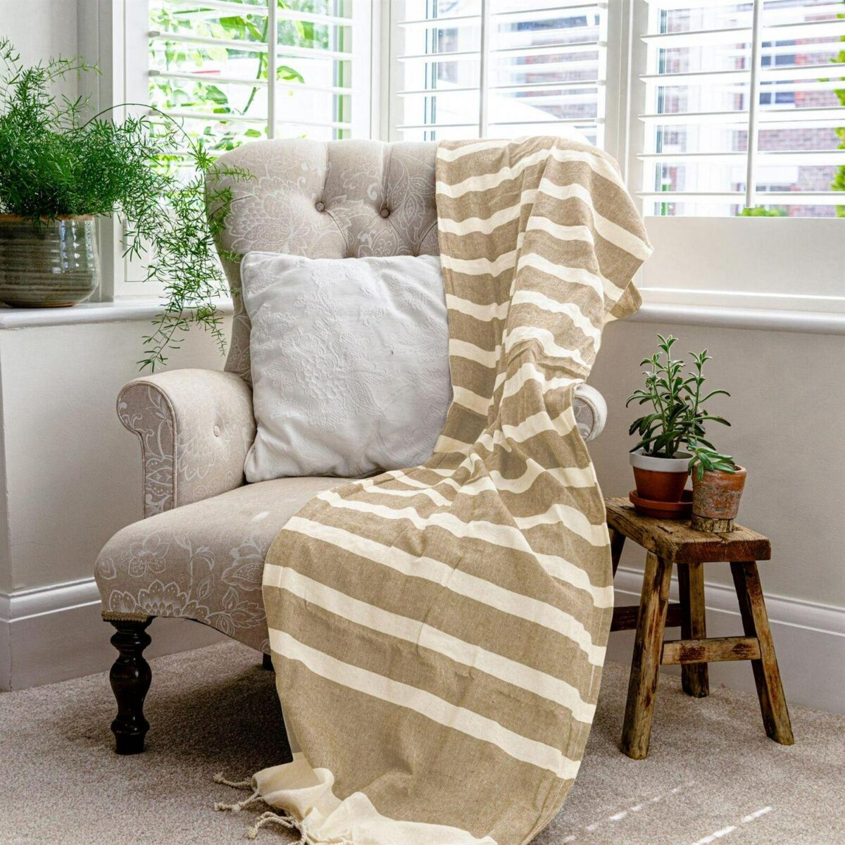 Turkish Cotton Towel Beach Bath Hammam Peshtemal Throw Beige / Mocha x2 - Image 6