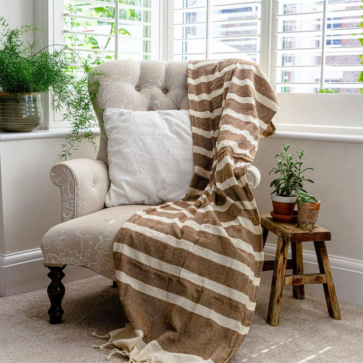 Turkish Cotton Towel Beach Bath Hammam Peshtemal Throw Beige / Mocha x2 - Image 7