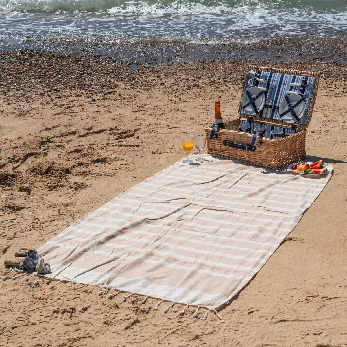 Turkish Cotton Towel Beach Bath Hammam Peshtemal Throw Beige / Mocha x2 - Image 4