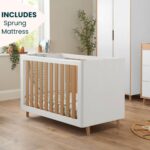 Tutti Bambini Fika Mini Cot Bed with Sprung Mattress, White and Light Oak