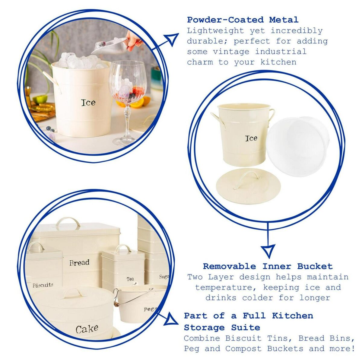Vintage Metal Ice Bucket with Scoop Double-Walled Champagne Bar Chiller Cream - Image 2