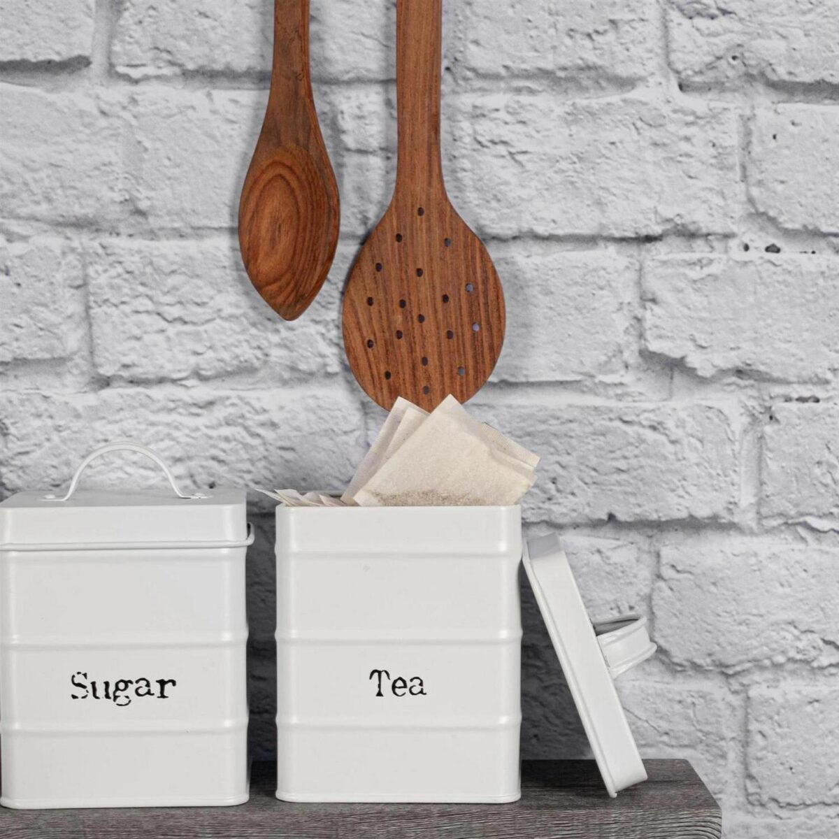Vintage Metal Kitchen Sugar Canister Home Storage Organisation Jar 12cm White - Image 6