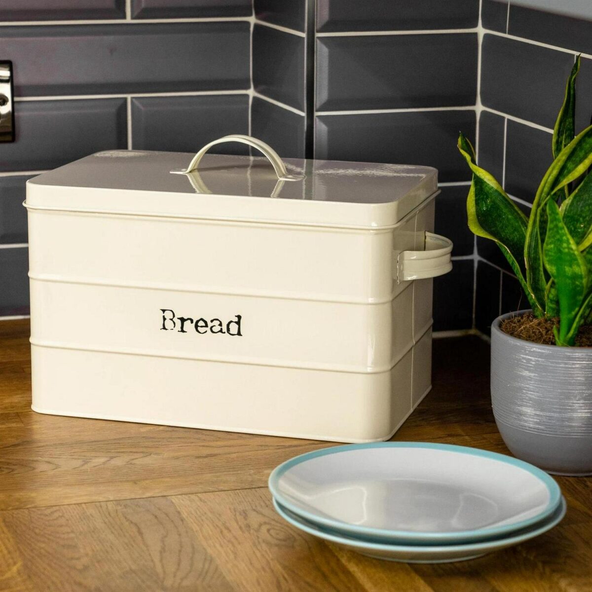 Vintage Metal Kitchen Bread Bin Vintage Steel Kitchen Storage Caddy 40cm Cream - Image 7