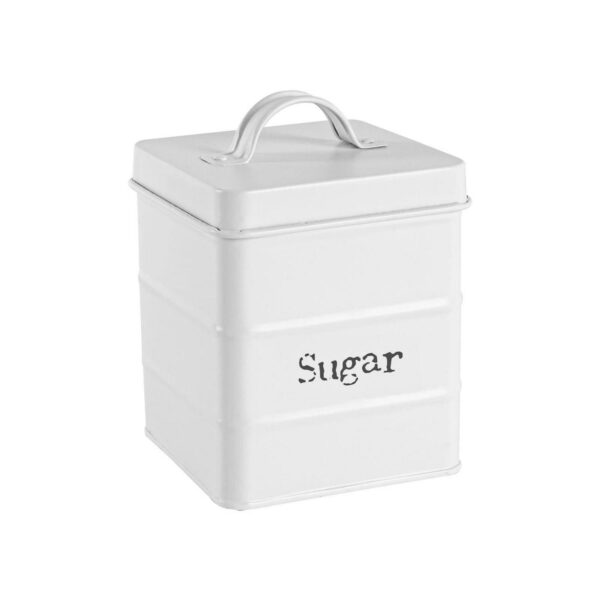 Vintage Metal Kitchen Sugar Canister Home Storage Organisation Jar 12cm White