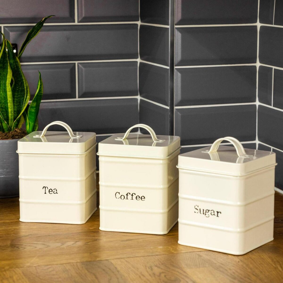 Vintage Metal Kitchen Sugar Canister Home Storage Organisation Jar 12cm Cream - Image 6